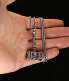 Mens Viking Hammer Pendant Necklace Stainless Steel 24" Chain