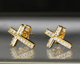 Mens Womens Cz Cross Studs Gold Plated Push Back Iced Earrings Hip Hop Fashion