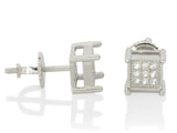 Small Square Studs Silver Plated Micro Pave Cz Screw On Earrings Hip Hop