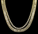 2pc Chain Set 14k Gold Plated Baguette Round 1 Row Link CZ Necklaces