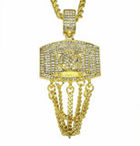 Basketball Chain CZ Pendant 14k Gold Plated 24" Rope Necklace Hip Hop Fashion