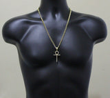 Thin Icy Ankh CZ Pendant 14k Gold Plated w/ 24" Link Chain Hip Hop Necklace
