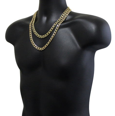2pc Set 20" 24" Cuban Link Chains 14k Gold Plated Hip Hop 9mm Necklaces
