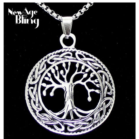 Tree of Life Pendant Necklace Set Stainless Steel 24" Box Chain