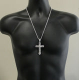 Mens Large Icy CZ Cross Pendant White Gold Plated 24" Rope Hip Hop Necklace