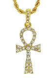 Ankh Pendant 14k Gold Plated iced Cz w/ 24" Rope Chain Hip Hop Necklace