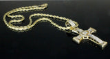 Sleek Iced CZ Cross Pendant Hip Hop Fashion 14k Gold Plated w/ 24" Rope Chain