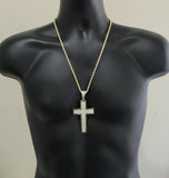 XL Iced CZ Cross Pendant Hip Hop Fashion 14k Gold Plated w/ 24" Rope 4mm Chain