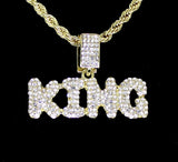 Iced King Rhinestone Pendant 24" Rope Chain 14k Gold Plated Hip Hop Fashion