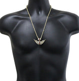Icy Broken Heart w/ Wings CZ Pendant 14k Gold Plated 24" Rope Hip Hop Necklace