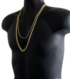 Mens 2pc Set 24" 30" Cuban/Rope Chains 14k Gold Plated Hip Hop Necklaces