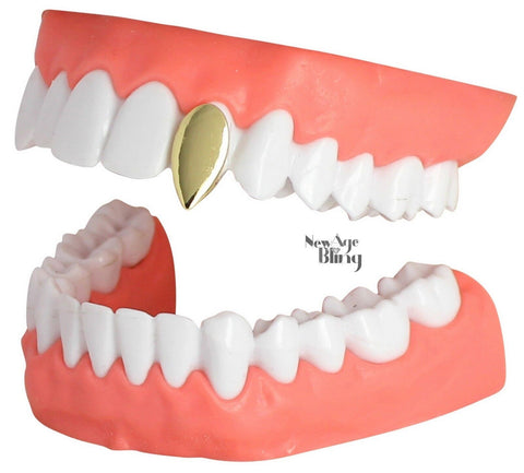 Fang Grill Single Tooth Dracula Cap Custom Fit 14k Gold Plated w/Mold Grillz