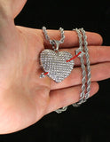 Icy Arrow Heart CZ Pendant Silver Plated 24" Rope Hip Hop Men Women Necklace