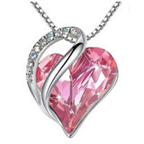 Womens Pink Heart Shaped CZ Pendant Stainless Steel Box Chain 24" Necklace Gift