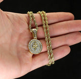 Small Round Angel CZ Pendant 24" Rope Chain 14k Gold Plated Hip Hop Jewelry