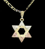14k GoldPlated Tri Color 6 Point Hexagram Star of David Pendant 20" Figaro Chain