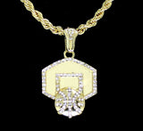 Small Basketball CZ Pendant 14k Gold Plated 24" Rope Necklace Hip Hop Fashion