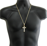 Large Iced CZ Cross Pendant HipHop Fashion 14k Gold Plated w/ 24" Rope 4mm Chain