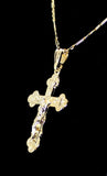 Crucifix Pendant 14k Gold Plated 20" Figaro Chain Men Women Religious Chain