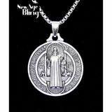St Benedict Medal Pendant Necklace Set  Stainless Steel 24" Chain