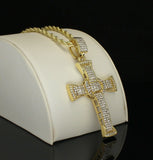 Sleek Iced CZ Cross Pendant Hip Hop Fashion 14k Gold Plated w/ 24" Rope Chain