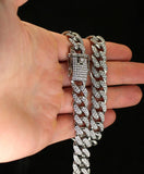 3pc Set Silver Plated Miami Cuban Link Cubic Zirconia Chain Bracelet Watch