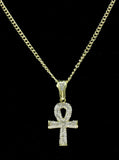 Icy Ankh CZ Pendant 14k Gold Plated w/ 24" Rope Chain Hip Hop Necklace