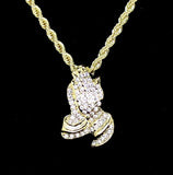 Praying Hands Cz Pendant 14k Gold Plated 24" 3mm Rope Chain Hip Hop Jewelry