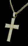Mens Large Cz Cross Pendant 14k Gold Plated 24" Rope Chain Hip Hop Necklace