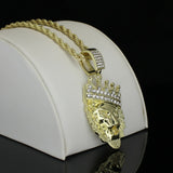 Mighty Lion Iced Crown Cz Pendant 24" Chain 14k Gold Plated Hip Hop Jewelry