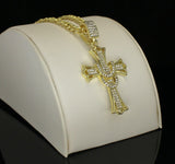Mens Icy 1.75" Cz Cross Pendant 14k Gold Plated 24" Rope Chain Hip Hop Necklace