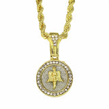 Small Round Angel CZ Pendant 24" Rope Chain 14k Gold Plated Hip Hop Jewelry