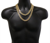2pc Cuban Link Set Chains 12mm 14k Gold Plated Hip Hop 20" 24" Necklaces