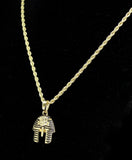 Mini Pharaoh Head Pendant 14k Gold Plated w/ 24" Rope Chain Hip Hop Necklace