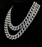 2pc Choker Chain Set CZ Cuban Links 14k White Gold Plated 16" 18" Necklaces