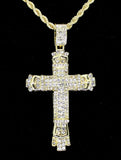 Mens Large Cross CZ Pendant 14k Gold Plated 24" Rope Hip Hop Necklace