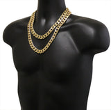 2pc Cuban Link Set Chains 12mm 14k Gold Plated Hip Hop 20" 24" Necklaces