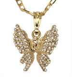 Butterfly Iced CZ Pendant 20" Figaro Necklace 14k Gold Plated Womens Jewelry