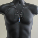 Crucifix Pendant Blue Silver Plated Cross Men Women 24" Ball Chain Necklace