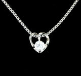 Womens Heart Shaped CZ Pendant Stainless Steel Box Chain 18" Necklace Gift
