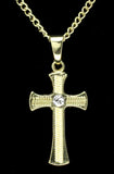 Solitaire Cz Cross Pendant 14k Gold Plated 24" Thin Cuban Chain Hip Hop Necklace