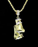 Boxing Gloves Pendant Necklace 14k Gold Plated Men 24" Round Rope Chain