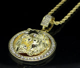 Mighty Lion Mens Iced Cz Round Pendant 24" Chain 14k Gold Plated Hip Hop Jewelry