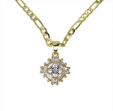 Womens Tri Cut CZ Pendant with 20" Figaro Necklace 14k Gold Plated Jewelry