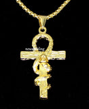 Ankh with Snake Pendant Necklace 22k Gold Plated Men Women 24" Round Box Chain
