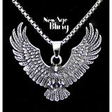 Open Wings Eagle Pendant Necklace Set Stainless Steel 24" Box Chain