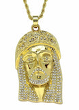 14k Gold Plated Large Iced Jesus Piece Cz Pendant 24" Rope Chain Necklace
