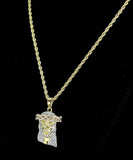 14k Gold Plated Jesus Piece Cz Pendant 24" Rope Chain Hip Hop Necklace