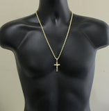 Small Solid Crucifix Pendant 14k Gold Plated 24" Rope Chain Hip Hop Necklace