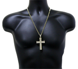 Mens Large Cz Cross Pendant 14k Gold Plated 24" Rope Chain Hip Hop Necklace